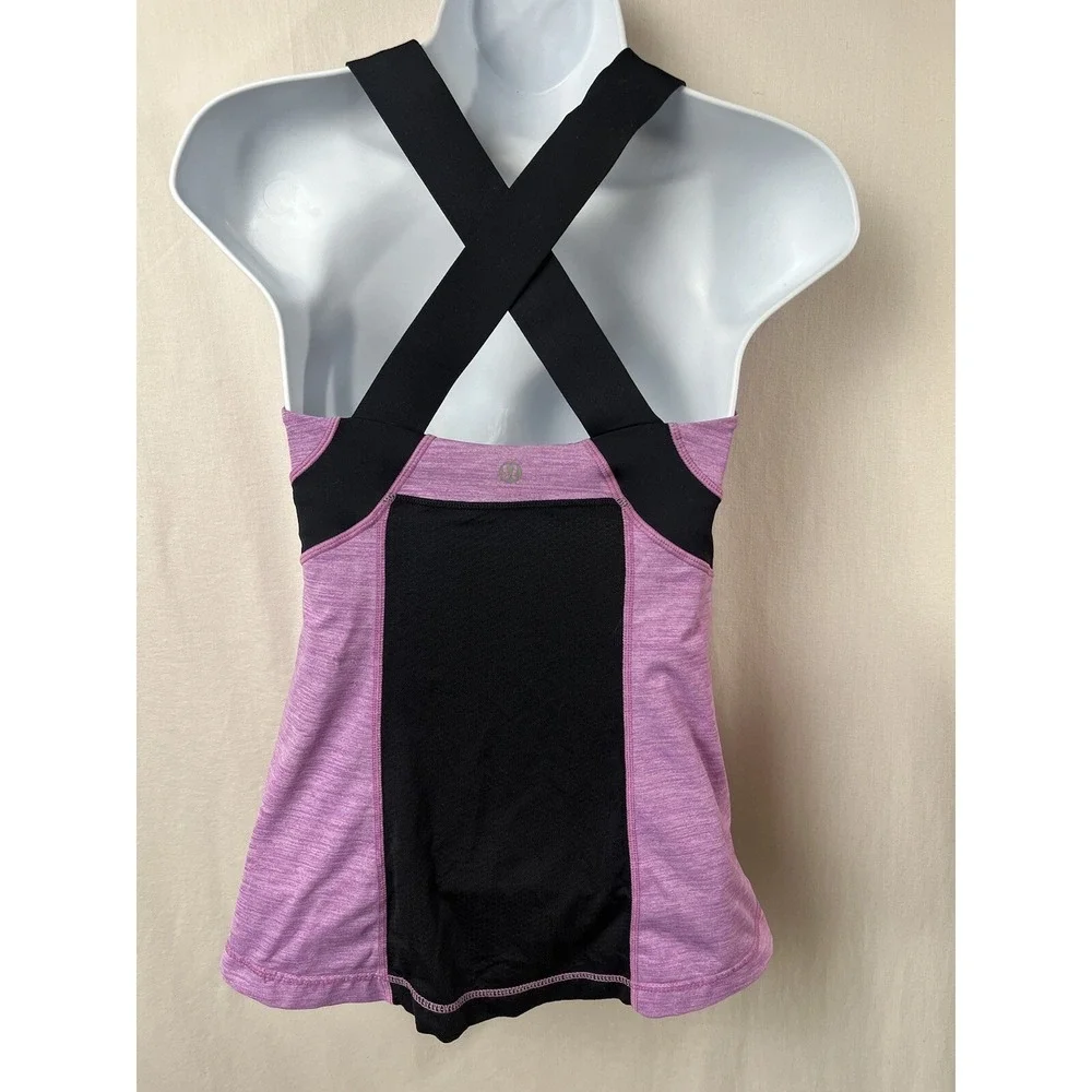 LULULEMON Push Your Limits Sz 6 Purple Black Accent Criss Cross Back Tank Top